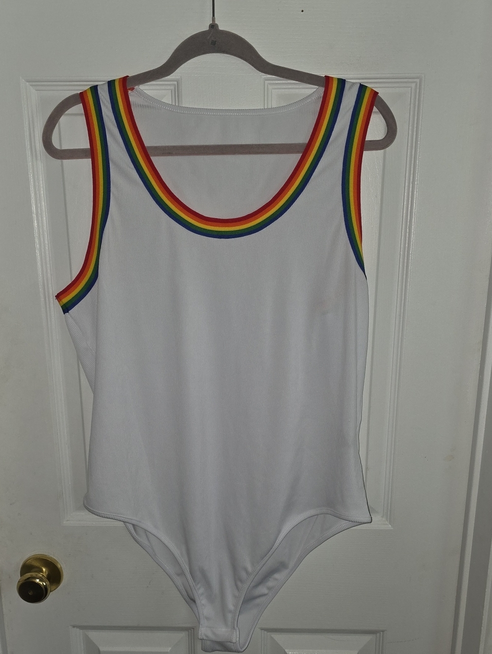 White Bodysuit with Rainbow Trim